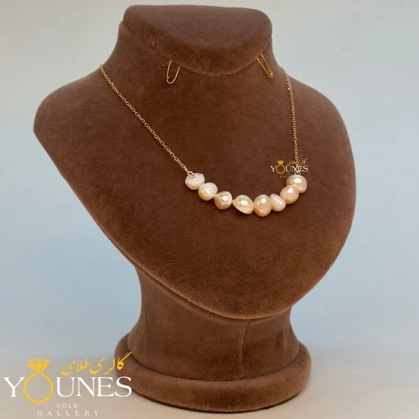 تصویر دوم گردنبند مرواریدی باروک طلا